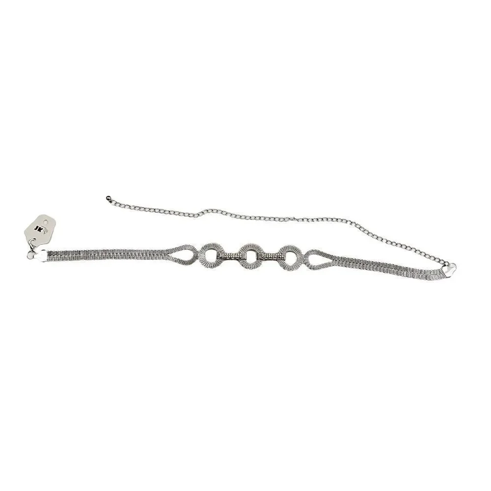 Silver Tone Chain Belt with Rhinestones